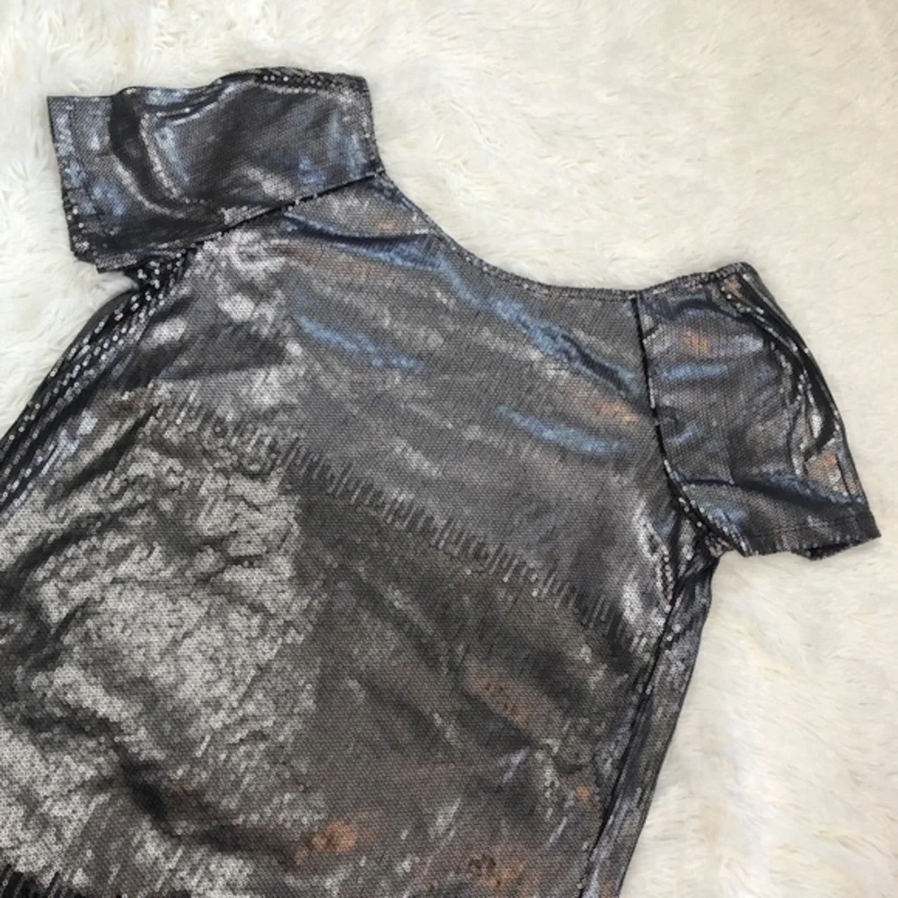 Free People 🖤 Gunmetal Sequined Ombre Backless Oversized Shift Mini Dress, S/XS - Picture 12 of 15